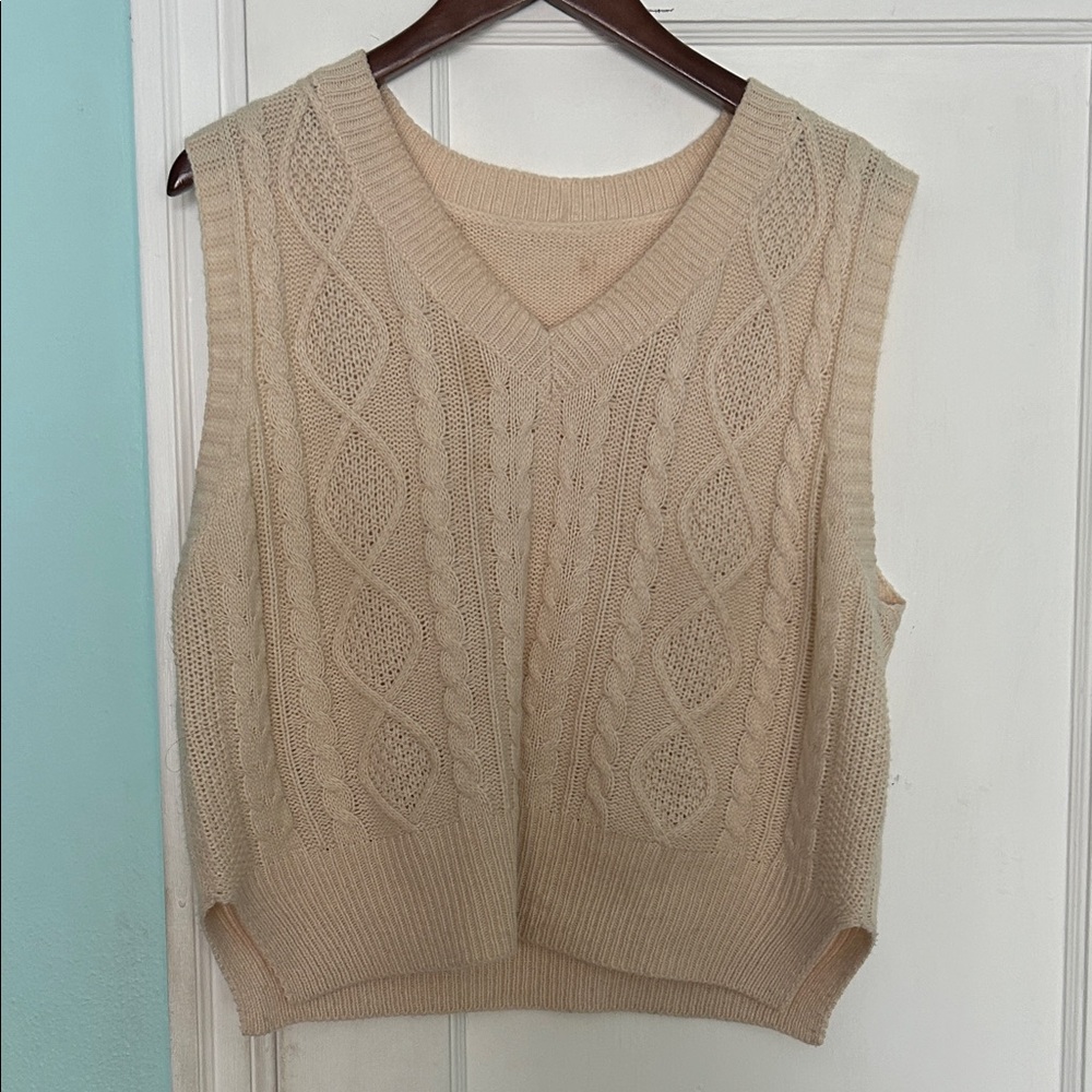 Cable Knit Beige Sweater Vest
